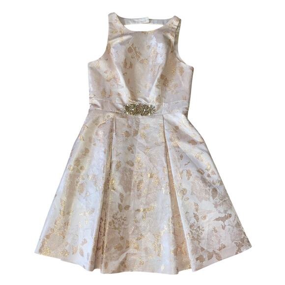 Eliza J Fit & Flare Dress Rose Gold Metallic Embellished Pearls - Picture 7 of 16